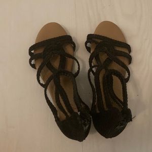 Strappy black heeled sandals